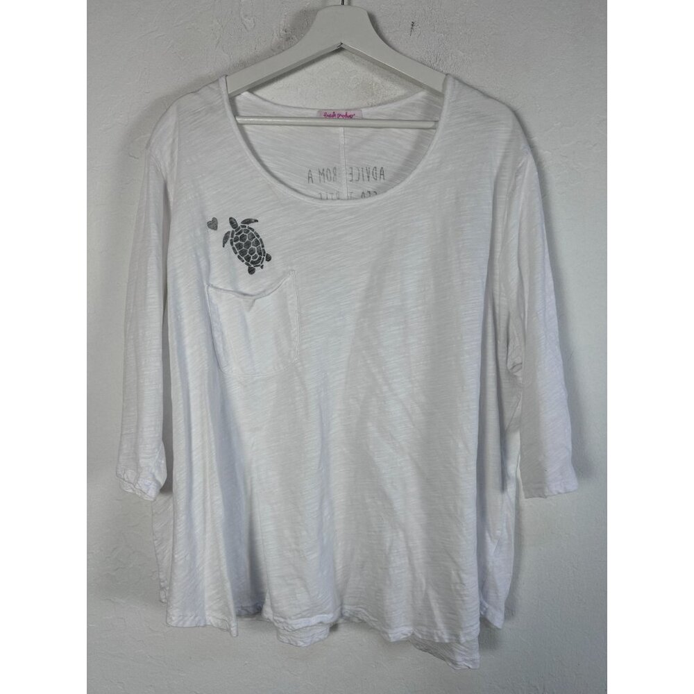 Fresh Produce Women’s White Graphic Tee “Advice From A Sea Turtle” 3/4 Sleeve